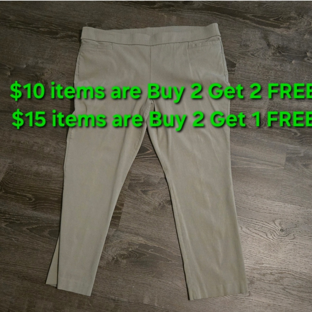 BRIGGS NY NEUTRAL/TAUPE SLIM LEG ANKLE PANTS W/ TUMMY SMOOTHING